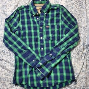 Green and Blue Plaid Long Sleeve Button Down